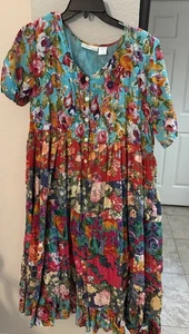 La Cera Comfortwear Kleid Damen große Blumen Knopf Baumwolle - Bild 1 von 10