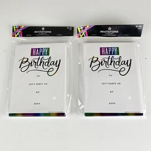 Rainbow Foil Happy Birthday Party Invitations 10 Count w/ Envelopes 7″x5″ 2 Pkgs - Picture 1 of 10