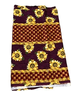 Flowers Purple Gold Burgundy, Stripe Checkers Cotton Fabric 5 Yards - Picture 1 of 6