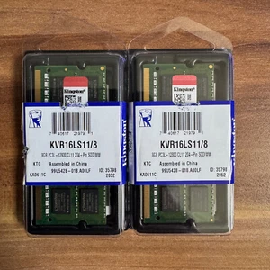 2 x 8GB RAM Kingston PC3L - 12800S DDR3 SO-DIMM KVR16LS11/8 2Rx8 Arbeitsspeicher - Afbeelding 1 van 3