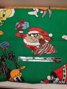 Vintage 1995 Warner Brothers Looney Tunes Christmas Fabric WB Bugs Tweety Sylv - Picture 1 of 6