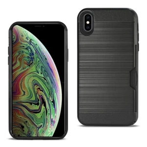 For iPhone XS Max Case Hybrid Dual Layer Protective Cover w/ Card Holder Black - Picture 1 of 4