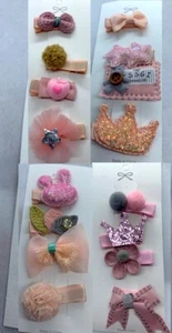 4 Pcs Kids Baby Girl Fully Lined Hair Clips Barrettes Lace Bow Flower Pink Cute - Picture 1 of 12
