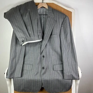 Samuelsohn Suit Mens 44R Gray Pinstripe Wool 2 Button Pants Pleated 36x30 Classy - Picture 1 of 21
