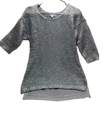 Jennifer Lopez PXS Silver Stretch Crotchet Style Top 1/2 Sleeves - Image 1 of 4