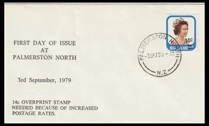 NEW ZEALAND 1979 14c OVERPRINT INCREASED POSTAGE RATES FIRST DAY OF ISSUE (JF) - Picture 1 of 1