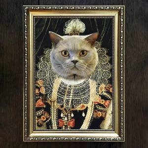 Royal Pet Portrait - Custom portrait dog cat in uniform admiral Queen Elizabeth - Picture 1 of 12