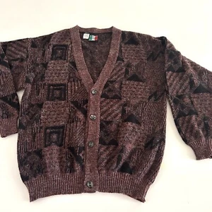 Vtg Colore Wool Blend Cardigan Sweater L Button Front Plum Black Italy Grandpa - Picture 1 of 9