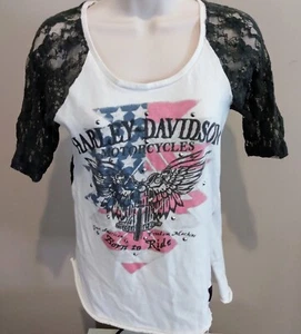 Camisa Harley Davidson Y2K vintage para mujer XS blanca alas de motocicleta encaje LEER - Imagen 1 de 11