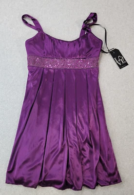 Love Tease Mini Dress Studded Purple Fitted & Flare Lined Juniors Small NWT - Image 1 of 4