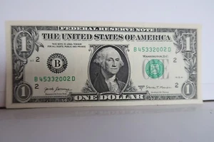 Birthday Note 2017, Fancy Serial Number One Dollar Bill B45 3 3 2002 D - Picture 1 of 2