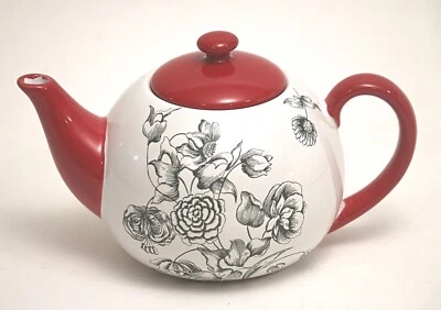 Tetera Certificada Internacional Jennifer Brinley Negro Floral y Gres Rojo Foto 1 de 4