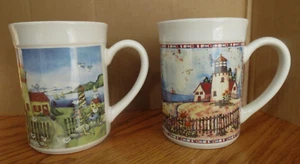 Lighthouse Beach Mugs 14 oz Set of 2 Ocean Debi Hron Vintage 2004 - Picture 1 of 10