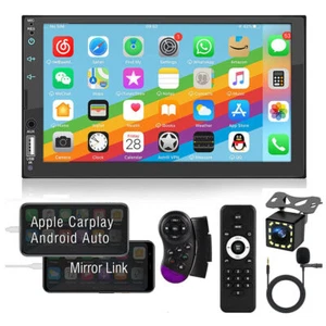 Radio de coche de 7" para Apple/Andriod Carplay coche estéreo pantalla táctil doble din + cámara - Imagen 1 de 17
