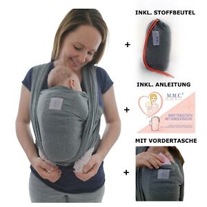 Babytragetuch mit Vordertasche, Baby Wrap Carrier Tasche und Anleitung Tragetuch