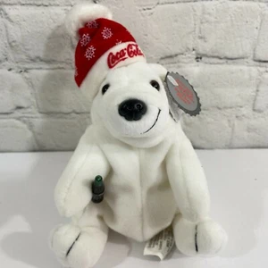 Coca Cola 1997 ORSO POLARE in CAPPELLO ROSSO Peluche Sacchetto Fagiolo Peluche 6" - Foto 1 di 11