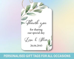 30 Eucalyptus Personalised Wedding Birthday Thank you Gift tags Labels tag 201 - Picture 1 of 3