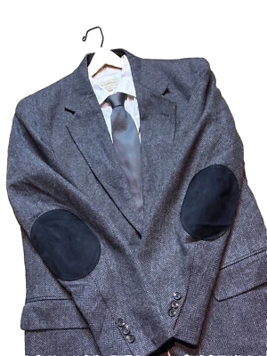 Blazer Abrigo Deportivo Traje Chaqueta Años 60 Palm Beach Tweed Lana Gamuza Codo Parche 42L Foto 1 de 4