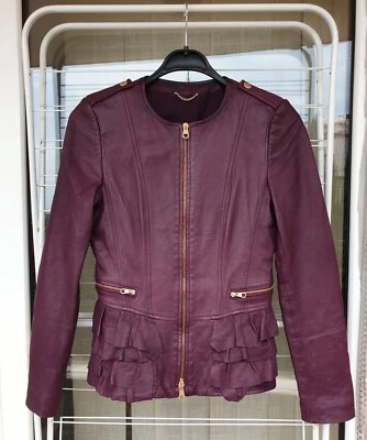Hugo Boss Lederjacke mit Rüschen Gr. S Weinrote - Bild 1 von 4