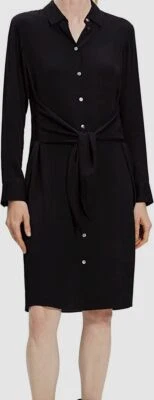 $575 Theory Women's Black Tie-Waist Silk Shirtdress Petite Size P - Image 1 of 3