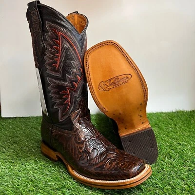 Bota Feminina Cowgirl Western Trabalhada à Mão Couro Biqueira Quadrada Bota Vaquera Cincelada - Imagem 1 de 4