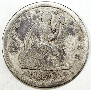 1853 P Sitzende Freiheit Silber Viertel ☆☆ mit Pfeilen & Strahlen ☆☆ 410 - Bild 1 von 4
