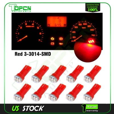 10x Red T5 58 74 3-3014-SMD LED Car Wedge Dashboard Gauge Indicator Light Bulbs - Image 1 of 4