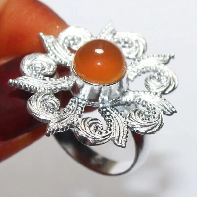 Orange Onyx Round Shape Gemstone Handmade Ring Jewelry Ring Size 7 Inches - Image 1 of 4