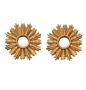 Sunburst Mirror Pair Plastic Golden Star MCM Style Vintage Wall Decor - Picture 1 of 6