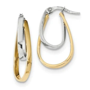 14k 14kt Two-tone Polished Double Oval Hoop Earrings 26mm X 14.8mm - Picture 1 of 2