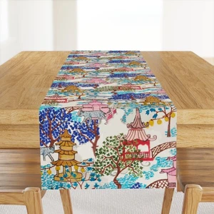 Chinoiserie Leopards Party Leopards In Pagoda Forest Printed Table Runner - Picture 1 of 5