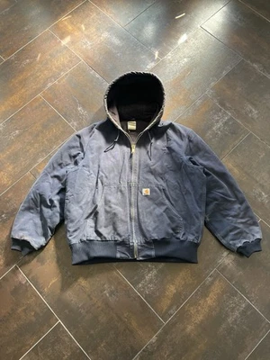 Chaqueta de trabajo vintage Carhartt J140 DNY con capucha desgastada descolorida azul marino para hombre Foto 1 de 4