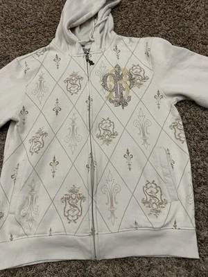 Sudadera con Capucha Y2K Southpole Premium De Colección Blanco Dorado Bling Ice Cremallera Completa Para Hombres Talla XL Foto 1 de 4