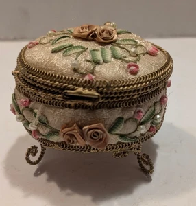 Antique Victorian Jewelry Or Trinket Box From Golden Brocade Brass - Picture 1 of 6