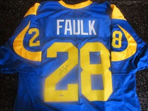 MARSHALL FAULK 28 HAND SIGNED AUTOGRAPHED ST LOUIS RAMS CUSTOM BLUE JERSEY COA 1 - Picture 1 of 11