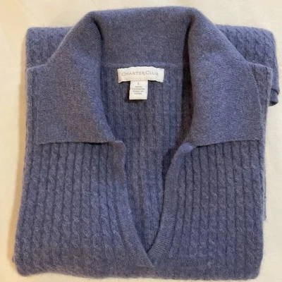 Suéter Charter Club Lujoso de Cachemira Cuello en L Polvoriento Lila Tejido con Cable Foto 1 de 4