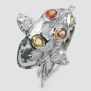 Fish Rings 925 Sterling Silver Yellow Orange Sapphire Multi Color Gemstone Rings - Picture 1 of 10