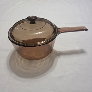Vintage Pyrex Corning Vision Ware Bernsteinfarben 1,5 l Glas Kochtopf mit Deckel - USA - Bild 1 von 9