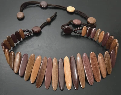 Vtg Exotic Wood Hippie Belt Brown Beads Festival Adjustable Boho Festival S M L - Image 1 of 4