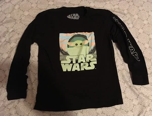 Star Wars Baby Yoda longsleeve black tee, 100% cotton, little boy size 7 - Picture 1 of 2