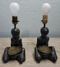 Vintage NUBIAN CHALKWARE Blackamoor Lamp Lights ASHTRAY Pair