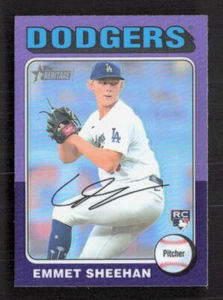 2024 Topps Heritage Hot Box refractor cromado púrpura #187 Emmet Sheehan - Imagen 1 de 2