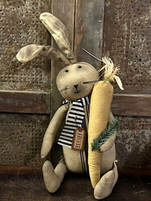 Grubby Primitivo Rústico Country Archie Bunny Feed Sack Muñeca Patriótica Pascua 14" Foto 1 de 4