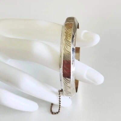 Pulseira articulada vintage prata esterlina 925 design padrão gravado 6,75" - Imagem 1 de 4