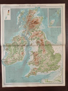 VINTAGE MAP-THE TIMES ATLAS OF THE WORLD-BRITISH ISLES-BATHY-OROGRAPHICAL -1920 - Picture 1 of 3