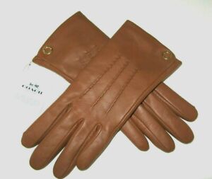 Coach Women's Saddle Sheepskin Leather Gloves Merino Wool F32700 Size 6.5 NWT