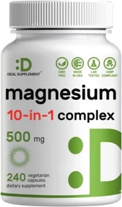 Magnesium Complex Supplement 500Mg, 240 Veggie Capsules – 10 in 1 – Glycinate, C - Picture 1 of 6