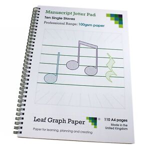 Papier musical manuscrit A4 bâton à portée unique, 110 pages jotter, 100 gmm papier