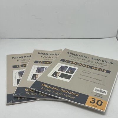 3x Magnetic Self Stick Photo Picture Refill Pages For Binder Up To 8 X 10 Holson - Image 1 of 4