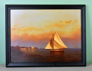 "Pintura marítima de Vernon George Broe ""Friendship Sloops at Twilight" - Imagen 1 de 5